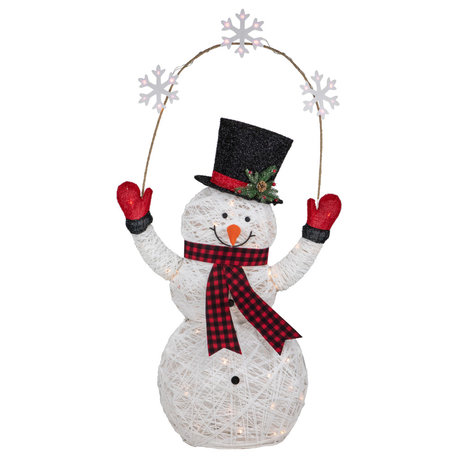 57" LED Lighted Snowman Holding Snowflakes Outdoor Christmas Decoration