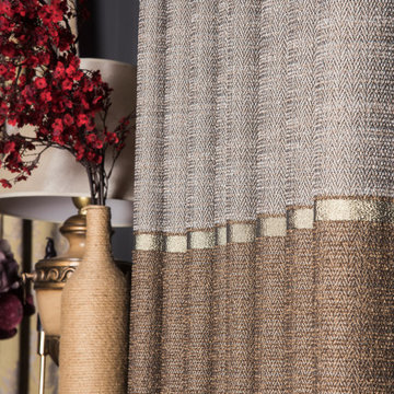 Modern Classic Interior – Two-Tone Textured Drapery with Elegant Bronze Accents