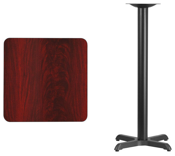 24'' Round Laminate Table Top with 22'' x 22'' Bar Height Table Base and Foot Ring