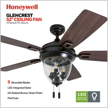 Honeywell Glencrest Indoor/Outdoor Ceiling Fan With Light, 52", Bronze