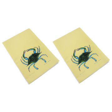 Pair of Betsy Drake Blue Crab Yellow Kitchen Towels 19 In.