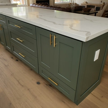 custom green Island with Quartz countertop