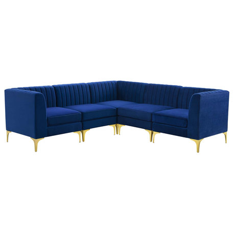 Triumph Channel Tufted Performance Velvet 5-Piece Sectional Sofa, Navy