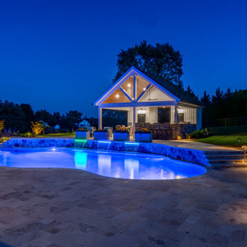 Pool, LED Waterfalls & Pool House