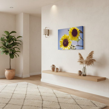 Aged Sunflowers Against Sky Modern Organic Style Wall Art