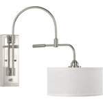Progress Lighting - Kempsey Collection 1-Light Swing Arm Wall Bracket, Brushed Nickel - Kick back and relax within the pages of your favorite novel under the glow of the Kempsey one-light wall bracket. A smooth, arced arm extends from a rectangular backplate to hold the small, curved bar that supports a clean, Summer Linen shade. With an alluring Brushed Nickel finish, the fixture blends well with transitional and farmhouse interiors where it can provide focused task light while mounted to a wall in a bedroom, office, den, or living room.