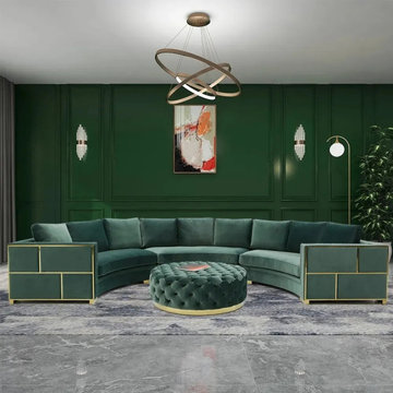 Modern Modular Sofa Round Sectional Sofa Green Velvet Upholstered with Metal Leg
