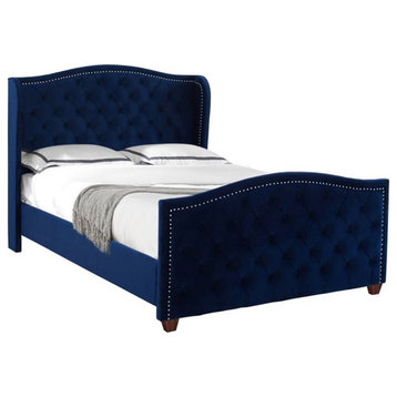 Marcella Tufted Wingback Queen Bed Navy Blue