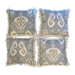 Client Removed: Blue Ikat Down Pillows set of 4 with Fringe - Products