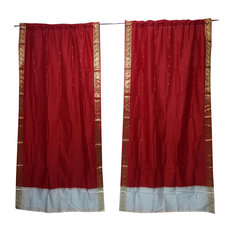 Mogul Interior - 2 Indian Silk Sari Blue Panel Wedding Party Decoration Door Curtains - Curtains