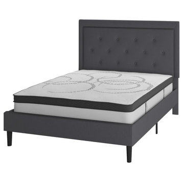 Roxbury Full Size Tufted Upholstered Platform Bed in Dark Gray Fabric with...