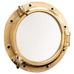 14.25" Heavy Duty Brass Porthole Window - The heavy duty brass porthole window is an exact replica of a ship's porthole. It is the perfect alternative for people who want an authentic porthole without paying the huge price. Contractors buy these portholes from us all the time they install them in homes businesses. We are a retailor do not deal with the installation process. The manufacturer does not supply any parts with this item. It does however come with a rubber gasket around the tempered glass window to make sure the window is properly sealed. The only item being sold is the porthole window itself as pictured. We recommend professional installation of this item. It measures 14.25"Dia. overall and 9.75"Dia. for the window itself. It weighs about 19lbs. The glass on the window is 1/2" thick.
