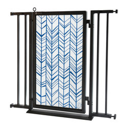 Fusion Gates - Fusion Gate with Chevron Trail in Blue Design, Black, 32"-36" - Baby Gates And Child Safety