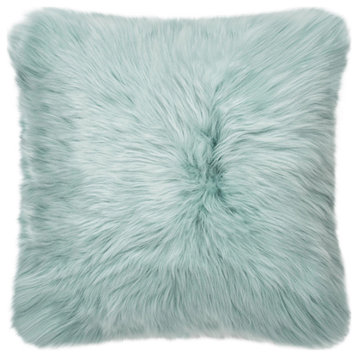 Eclectic Sheepskin Double-Sided Pillow, Eggshell Blue, 18"x18"