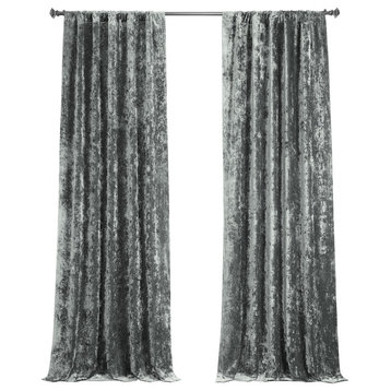 Lush Crush Velvet Window Curtain Single Panel, Stone Grey, 50w X 84l