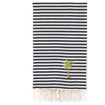 Fun in the Sun - Breezy Palm Tree Pestemal Beach Towel, Charcoal Black