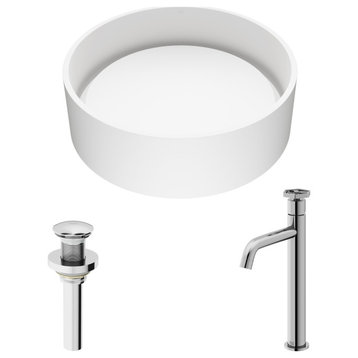 VIGO Anvil Matte Stone Vessel Bathroom Sink With Dior Bathroom Faucet