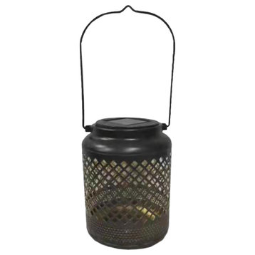 7" Black Diamond Cut Out LED Outdoor Solar Lantern With Handle