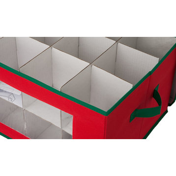 Holiday Ornament Storage Chest for 36-Piece, Red with Green Trim