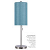 32" Brushed Nickel Table Lamp Set, USB Port, Turquoise Fabric Shade, Set of 2