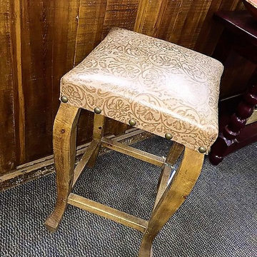 Embossed Leather & Pine Counter Stool