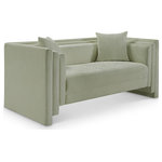 Meridian Furniture - Everett Upholstered Loveseat, Mint, Chenille Fabric - Make this Everett mint chenille fabric loveseat the center of a cozy reading nook. Handsome from every angle, this posh loveseat is plumply appointed to put supreme comfort within easy reach. Soft mint chenille upholstery fabric adds to its lavish feel while a staggered design gives it a modern edge. An included pillow gives it a beckoning vibe while the loveseat's solid wood inner frame makes it a lasting addition in any room.