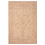 Bareens Designer Rugs - Boho Chic Ziegler Kylee Beige Brown Hand-Knotted Wool Rug - 6'0'' x 8'10'' - Enhance the ambiance of your home with this magnificent Persian-influenced Turkish hand-knotted rug made by skilled artisans capable of creating the most exceptional vegetable dyes and hand-spun wool. This exquisite handmade rug is a one-of-a-kind Peshawar Kafkaz, otherwise identified as Chobi, Chobi Peshawar, Oushak, or Ziegler rug. These handmade rugs are crafted in Pakistan utilizing superior-quality wool imported from Australia, New Zealand, and Korea in two types of weaves: the Persian weave and the Mori weave. This rug is meticulously crafted by hand using the finest natural vegetable dyes extracted from local plants. The artisans use a blend of hand-spun local and fine merino wool, resulting in a rug with a compelling texture, higher lanolin content, and longer staple. The artisans occasionally incorporate natural or artificial silk into the pile to enhance specific motifs. The finished product is an awe-inspiring execution of flawless design and an understated palette that exudes elegance.