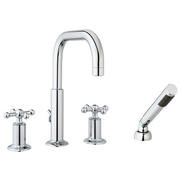 Nature 4-Hole Roman Tub Set With Handheld Shower and Knobs, Polished Nickel