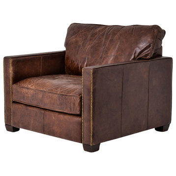 Larkin Vintage Cigar Distressed Leather Club Chair