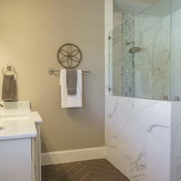 Gray & White Vaulted Master Bathroom