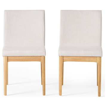 Oceanna Mid Century Modern Dining Chairs, Set of 2, Light Beige/Oak, Fabric