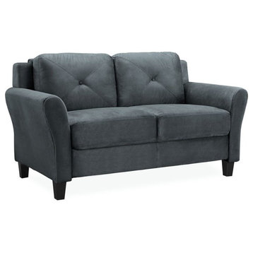 Hawthorne Collections Rolled Arm Microfiber & Wood Loveseat in Dark Gray