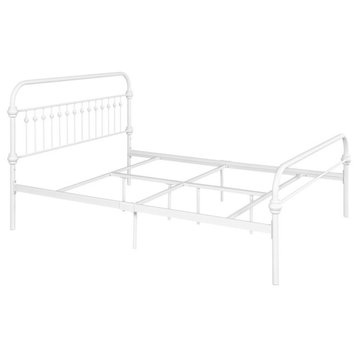 Pemberly Row 65" Contemporary Metal Queen Size Bed Frame Platform in White