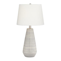 Cream and Grey Striped Lamp - Table Lamps
