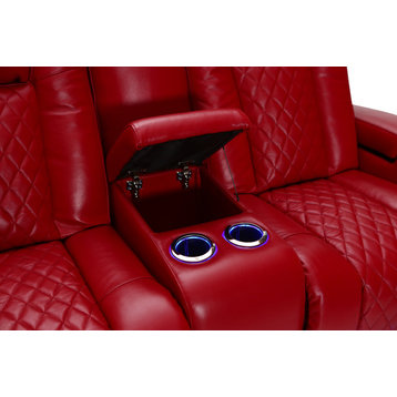Seatcraft Anthem Home Theater Seating Leather Power Recline Loveseat, Red
