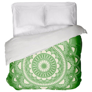 Boho Indian Mandala Duvet Cover Green, Full