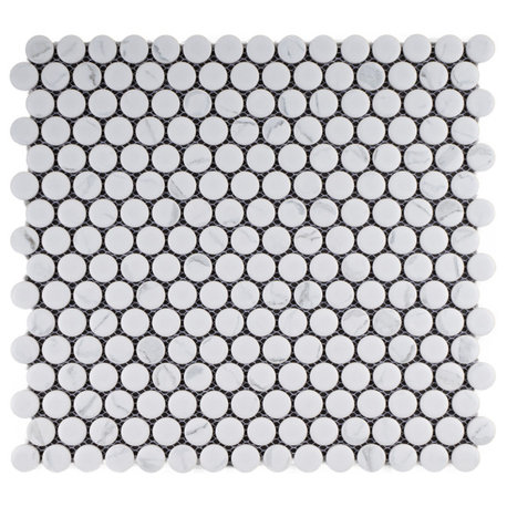 JAPM401 White Marble Glazed Saint Penny Round Mosaic Tile, 10 Sheets