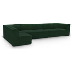 Meridian Furniture - Ollie Black Boucle Fabric L-Shaped Modular Sectional, Green, 6-Piece: 4 Armless Chair, 2 Corner Chair - Meet the epitome of style and functionality with this Ollie boucle fabric living room sectional, part of the Ollie modular collection. A contemporary marvel, this sectional features chic and inviting rich green boucle fabric upholstery, giving it a sumptuous texture that oozes elegance and luxury. Curved corners add to the visual look of the sectional while maximizing seating comfort while lounging, reading, or entertaining. Pair it with other items in the Ollie collection easily, thanks to an attachment latch underneath.