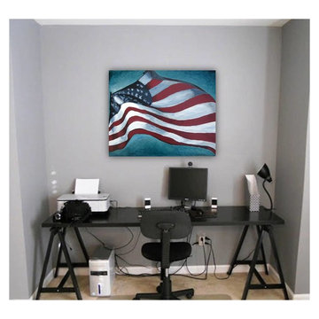 Artwork Home Office Modern Contemporary Space Red Accent on Gray Walls