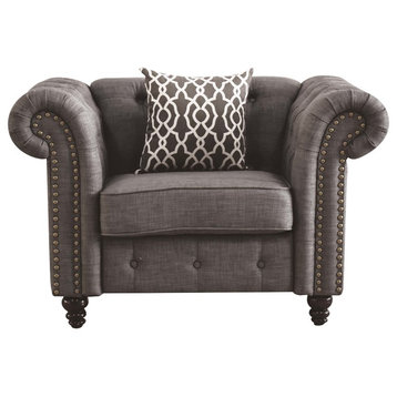 ACME Aurelia Chair With 1 Pillow, Gray Linen