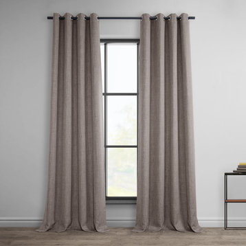 Faux Linen Grommet Room Darkening Curtain Single Panel, Mink, 50"x108"