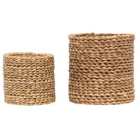 5.5" & 7" Abaca Cylinder Braided Container, Natural, Set of 2