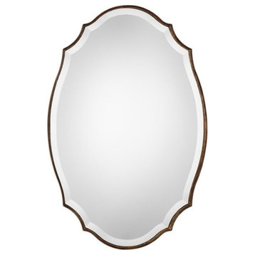 Bowery Hill Taelyn Oval Shaped Mirror in Antiqued Gold Leaf