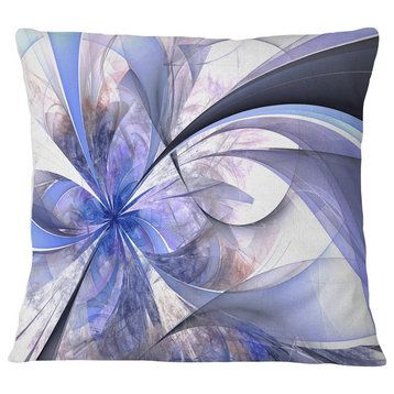 Blue Fractal Flower Design in White Floral Throw Pillow, 16"x16"