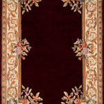 Momeni - Momeni Harmony India Hand Tufted Transitional Area Rug Burgundy 5' X 8' - The antique-style embellishment of this traditional area rug adds ornamental flourish to floors throughout the home. Available in royal shades of sage green, soft blue, ivory, rose and regal burgundy red, the ornate gold scrolls and scallops of each decorative floorcovering reflect the gilded grandeur of French baroque style. Hand tufted from 100% natural wool fibers, the curling vines and lush floral bouquets of the borders are hand carved for exquisite depth and dimension.