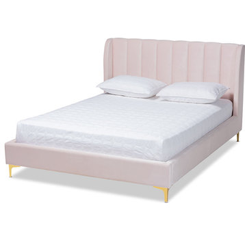 Saverio Glam and Luxe Platform Bed - Beige, Queen