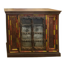 Mogul Interior - Consigned Antique Rustic Cabinet Jharoka Double Door Designs Sideboard Chest - Buffets and Sideboards
