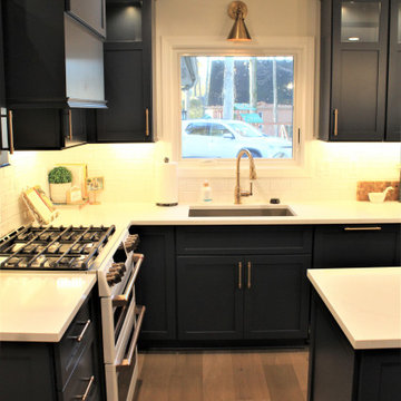 Starmark Kitchen in Bridgeport Blueberry w/ Walnut Oregano Floating Shelves