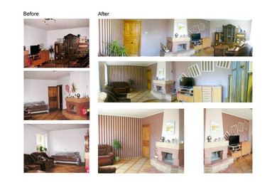 Trendy living room photo in London with brown walls