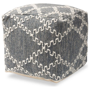 Bowery Hill Bohemian Grey and Ivory Handwoven Cotton Blend Pouf Ottoman